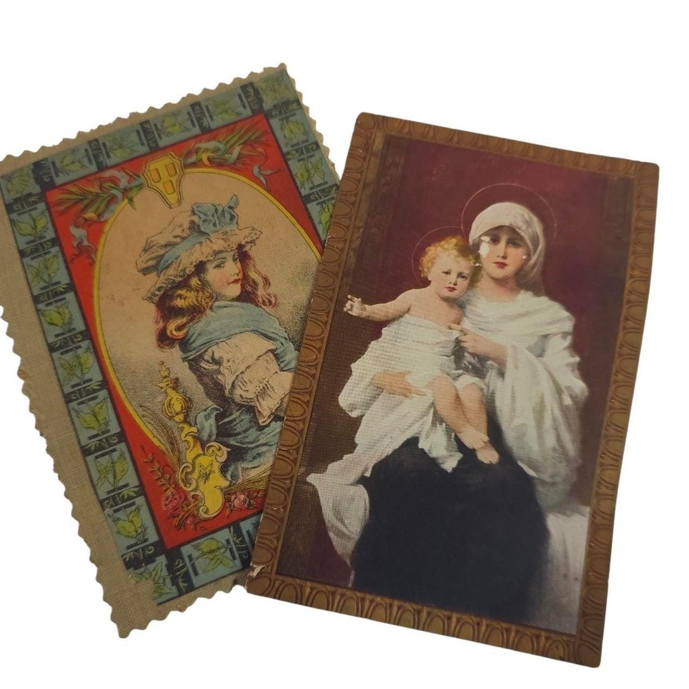 Antique Victorian Religious Postcard & Card Set Art Women Mother Mary Edwardian
